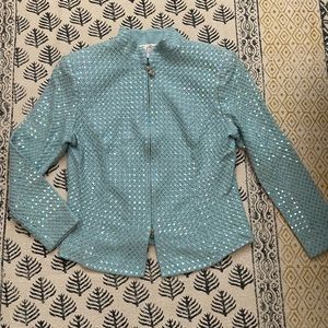 St. John Evening Blue Sequin Fitted Zip Jacket sz 8